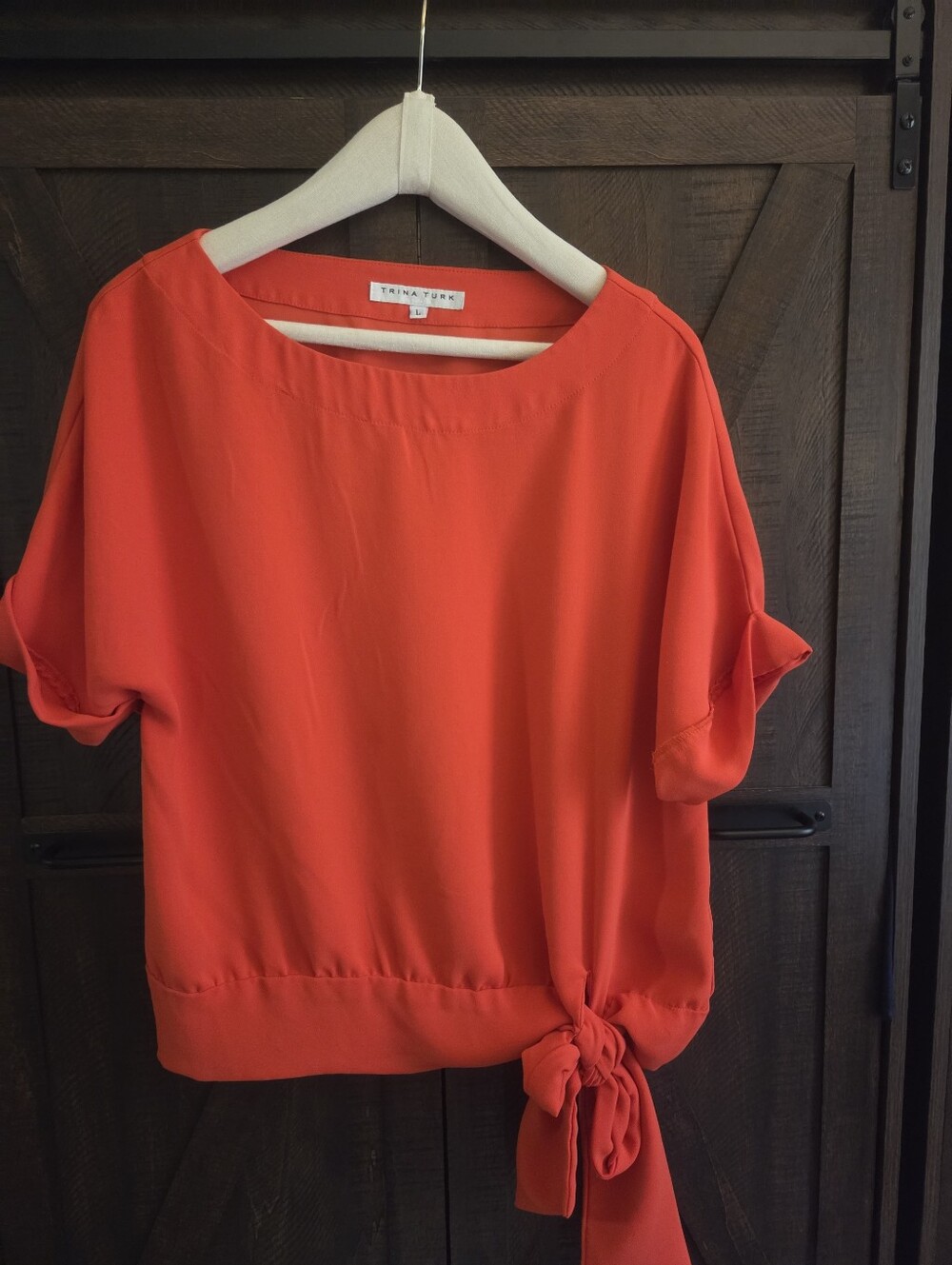 Trina Turk Orange-Red Tie Side Short Sleeve Blouse